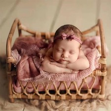 Newborn Photography Props Bed Woven Rattan Basket Photo Shoot Furniture Posing