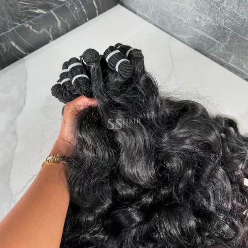 Feixes de cabelo humano ondulado preto trama de cabelo virgem processado extensões de cabelo - Imagem 2 de 4