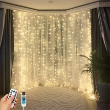 300 Led Fairy Curtain Lights 9.8 X 9.8ft Warm White Usb Plug In 8 Modes String H
