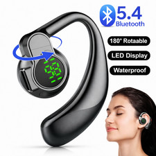 Bluetooth 5.4 Wireless Headset Ear Hook w/ Mic Noise Cancel for Driving Work