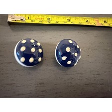 Navy Blue Polka Dot Dome Stud Earrings Vintage Style Enamel Button Round 1 Inch