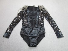 Glamour Costumes Bodysuit Womens L Black Sequin Spiked Studded Shoulder Dance