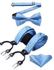 Suspenders for Men Paisley Floral Bow tie Suspender Pocket Square 01-sky Blue