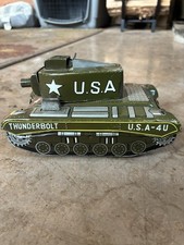 Vintage Thunderbolt Tin Litho Toy Tank Made in Japan U.S.A. 4U Friction Powered