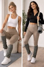 Core 10 Ballerina Yoga Leggings 1X Plus Beige Gray Ruched Cinch Hem Athleisure