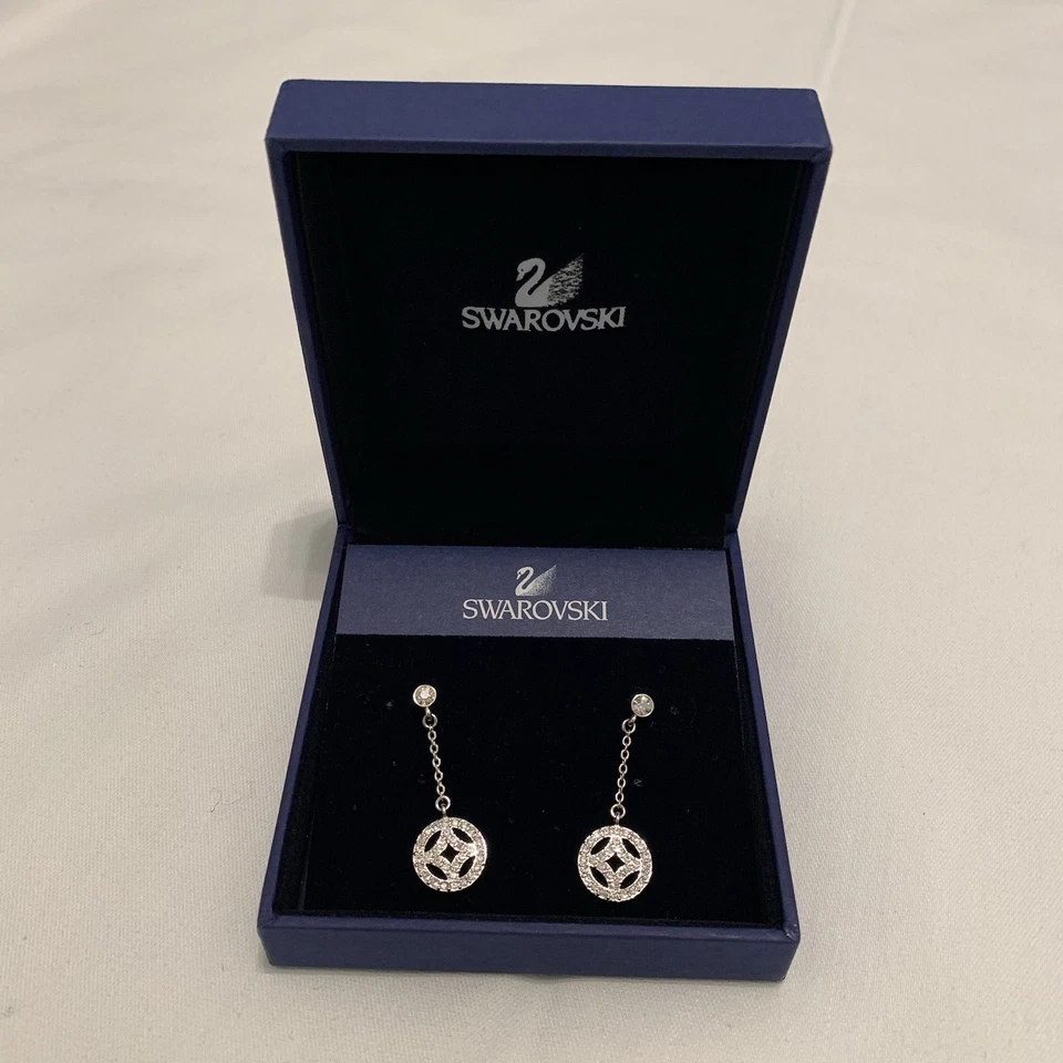 NUEVO EN CAJA Pendientes colgantes con motivo de círculo de plata cristal Swarovski con certificado Foto 2 de 4