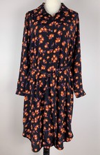 Ann Taylor Floral Shirt Dress Midi Belted Viscose Autumnal Womens XL Petite New