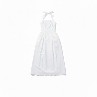 NWT 4th & Reckless Bonita Halter Maxi Dress White Womens L Gathered Waist Cotton