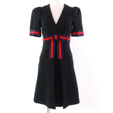 GUCCI Very 501488 Jersey V-neck Dress interlocking pearl Dress Black DDU