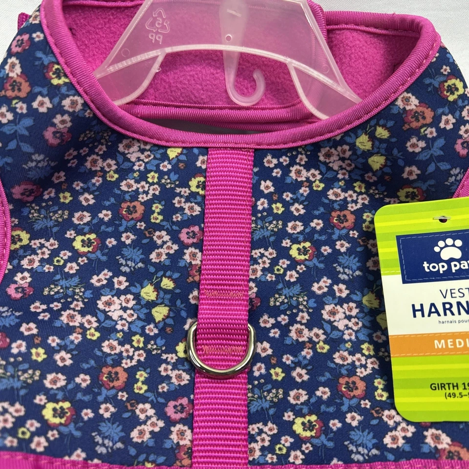 NUEVO CON ETIQUETAS Top Pata Ajustable Mascota Vestido Chaleco PERRO Arnés ROSA FLORAL MED Fuerte 19.5-23 Foto 3 de 4