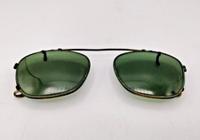 Vintage Aviator Clip On Sun Glasses Green Glass Gold Tone