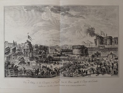 Antique Engraving  Vue du Pillage de la Cocagne, Naples  27x20 in C31