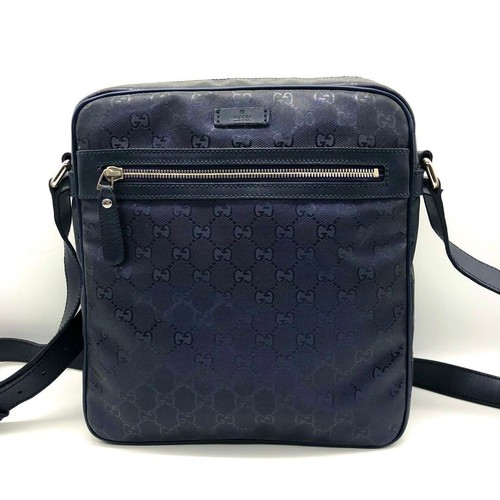 Gucci Shoulder Bag Canvas Leather Navy Silver Hardware GG Pattern Authentic - Picture 22 of 24
