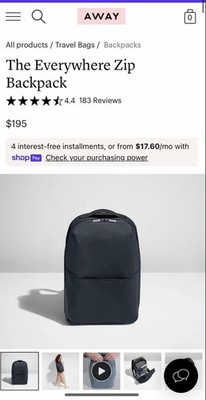 Away Black Zip Backpack the Everywhere Bag