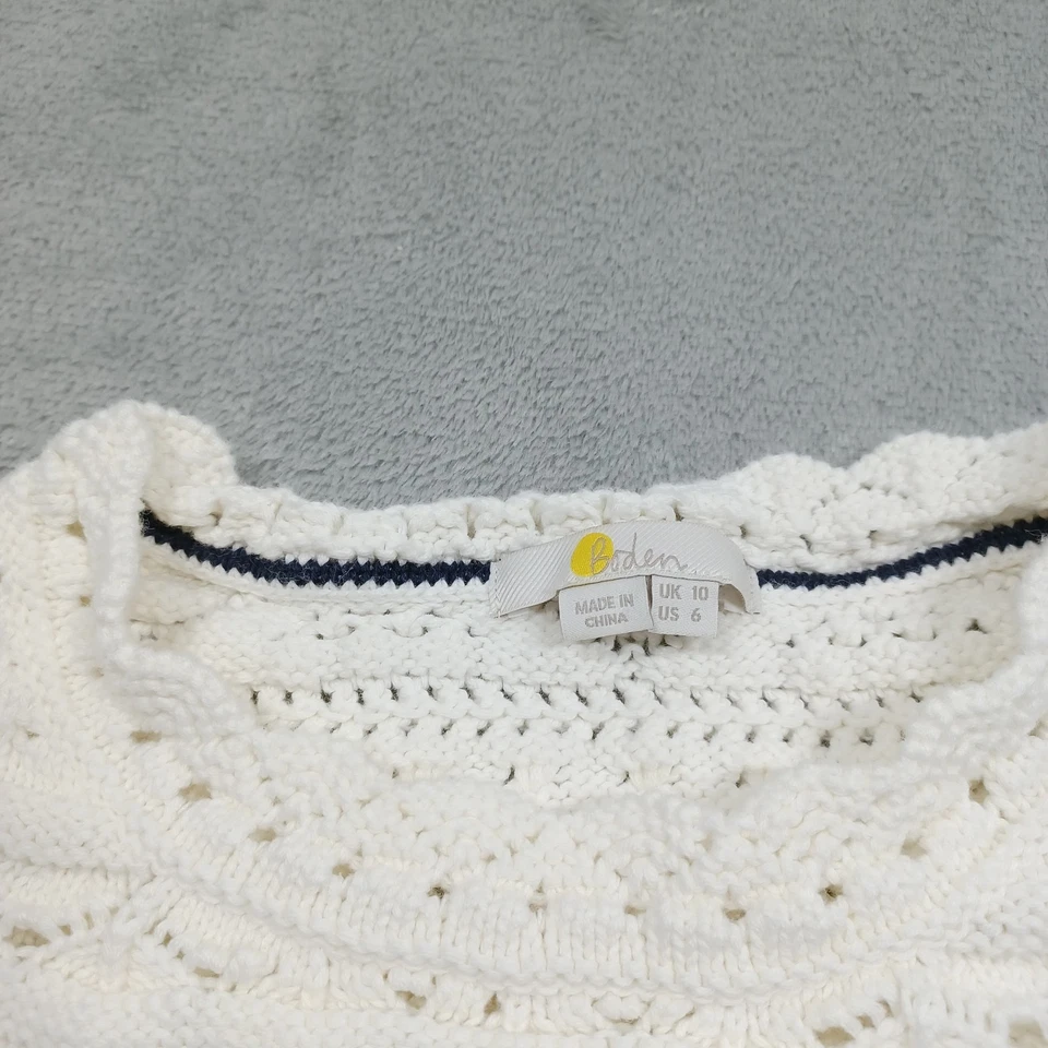 Suéter Boden para mujer 6 blanco tejido manga corta algodón preppy Foto 4 de 4