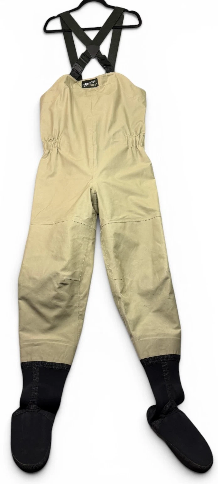 Simms Mens Beige Waterproof Fishing Bib Overalls Size Large Adjustable Gore Tex