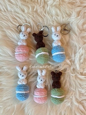 Handmade Crochet Bunny Macaron Keychain Amigurumi Rabbit Bag Charm Cute