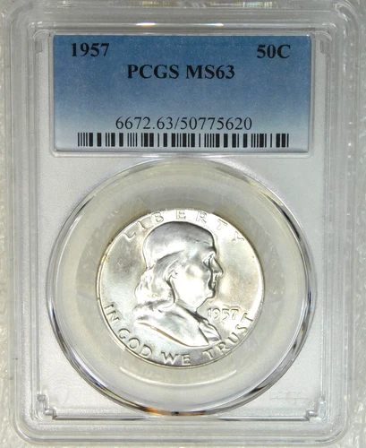 1957 P Franklin Half Dollar PCGS MS63 95% FBL Frosty Luster New Holder #S289A