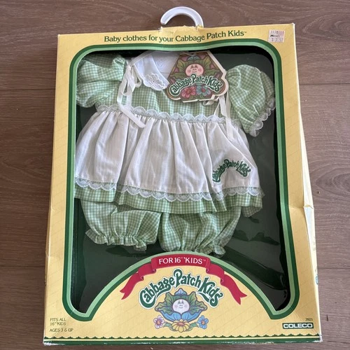 Vintage Cabbage Patch Kids Green Gingham Dress and Bloomers w/ White Apron Set