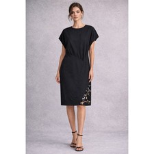 Jil Sander Patchwork Black Wool & Silk Midi Dress Asymmetrical Sequin Sheath EUC