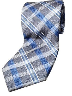 PLATINUM DESIGN Machine Washable Men's Handmade Tie Gray Blue White Plaid NEW
