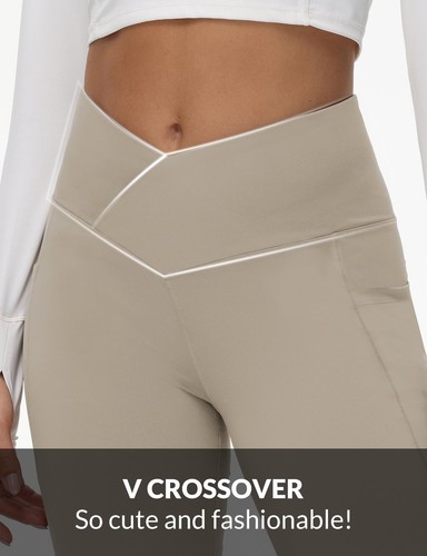 Women's Petite Flare Leggings Tummy Control Crossover High Waisted Yoga Pants... - Picture 3 of 7