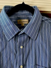 Tommy Hilfiger Button Up Shirt Mens 17 34/35 XL Blue Pinstripe Long Sleeve