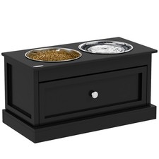 Elevated Dog Bowls Feeding Station w/ Stainless Steel Bowls Storage Drawer Black