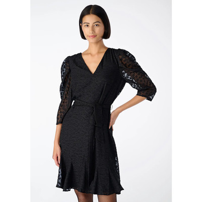 KARL LAGERFELD Women's Burnout Logo Print Dress 6 Black V-Neck Tie Waist NWT