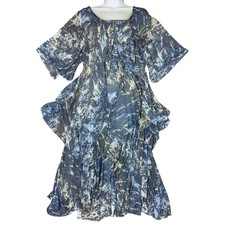 Vtg 70s 80s 'Virginie' Paris Blue White Handkerchief Hem Boho Maxi Dress UK 8/10