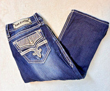Rock Revival Womens Porsha Easy Capri Dark Denim Bling Pockets Size 31