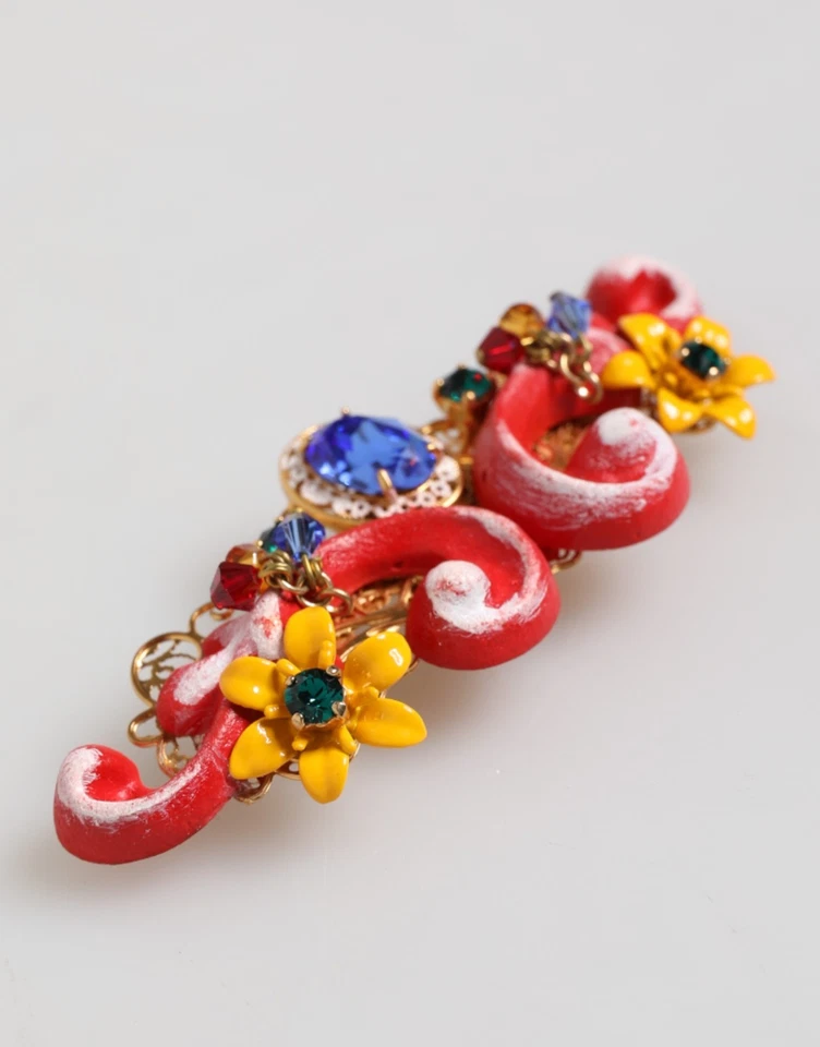 DOLCE & GABBANA Hair Clip Multicolor Spring CARRETTO Gold Brass Crystal 430usd - Image 2 of 4