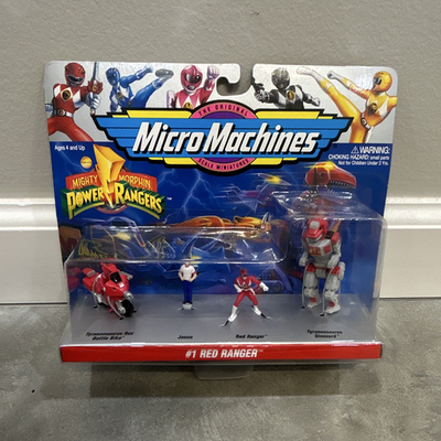 #ad Micro Machines MMPR Red Ranger Jason Tyrannosaurus Rex Battle Bike Set Boxed $26.00