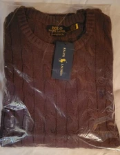 Dark Coffee Ralph Lauren Men's Cable Knit Sweater, NWT