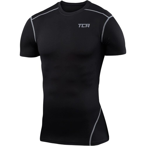 TCA Pro Performance Mens Compression Top Black Short Sleeve Running Run T-Shirt