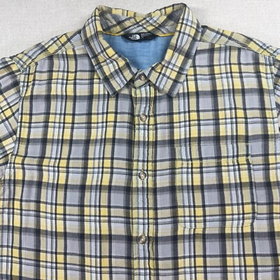 The North Face Shirt Men's L Yellow Plaid Short Sleeve Button Up Hiking Outdoors