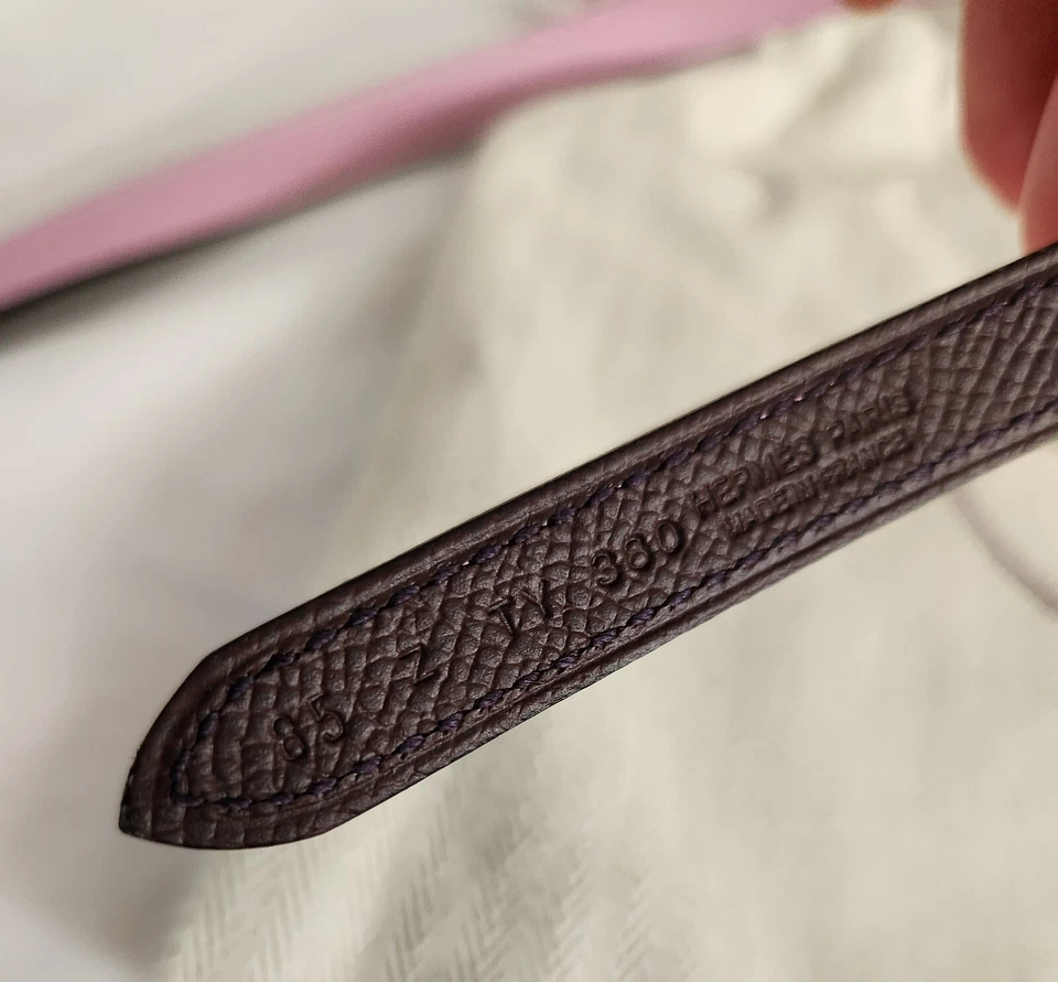 Cinturón Hermes ANCRE 13 MM Rouge Sellier/Mauve Sylvestre - Hebilla Oro Rosa Talla 85 Foto 3 de 4