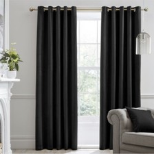 Black Llb Montrose Velvet out Lined Eyelet Ring Top Curtains Pair 66x72”