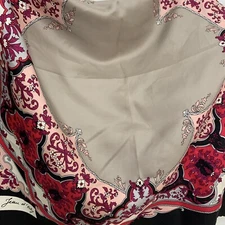 Jean d'Orly Silk Scarf 34x35" Baroque Print Black Red Beige Square Wrap Shaw#A71