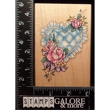 Stampendous Rubber Stamps P002 STITCHED HEART ROSES FLOWERS DOILY BOW 2637
