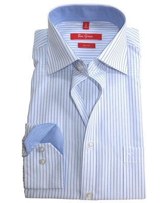 BEN GREEN REDLINE HERREN BUSINESSHEMD LANGARM weiss blau Streifen Gr. 40 bis 43