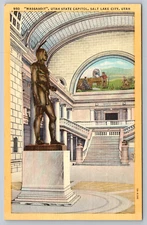 c1940s Massasoit Statue Utah State Capitol Salt Lake City Postcard