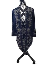 Investments Women’s Medium Navy Gold Stitching Open Front Long Blazer.