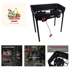 Propane Double Burner Two Burner Camp Stove with Windscreen Outdoor High Pres...