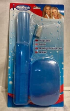 Vntg Dr. Fresh Travel Soap Holder Toothbrush Comb Plastic Container Combo Blue
