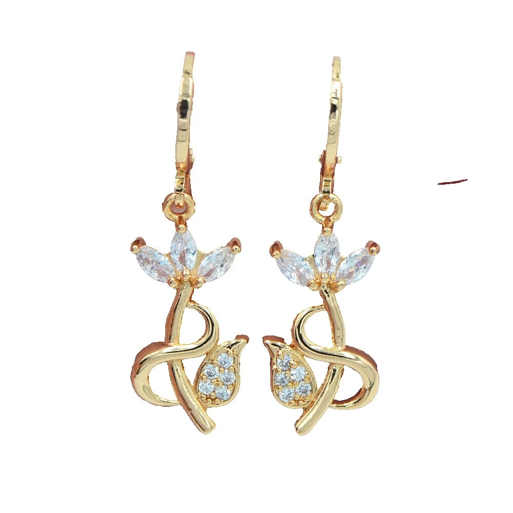 Flores y Plantas Enchape de oro amarillo blanco Pendientes de Moda