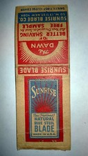 RARE OLD Vintage "SUNRISE" NATURAL BLUE STEEL BLADE. matchbook.MADE IN USA