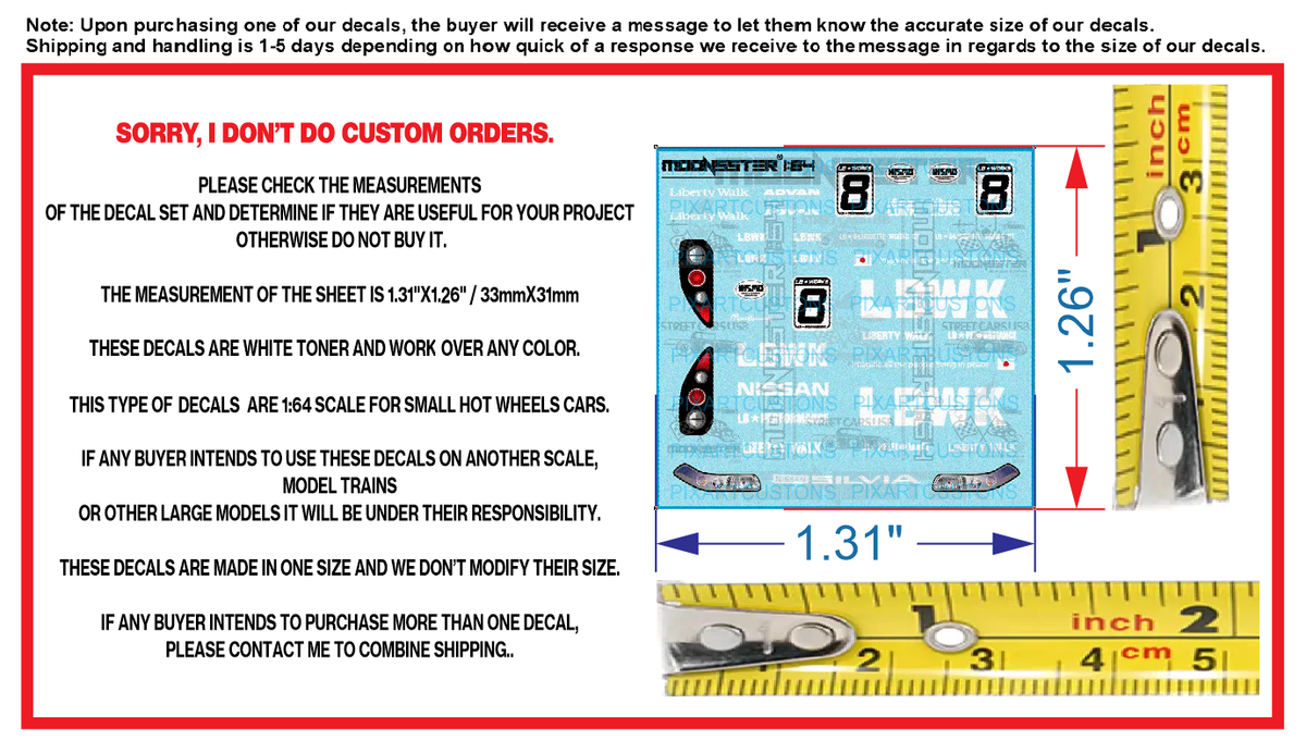 White Toner 1/64 Water Slide Decal Set Nissan Silvia LBWK