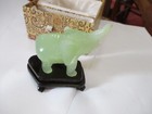 VINTAGE JAPANESE  SERPENTINE JADE  ELEPHANT STATUE IN ORIG BOX, STAND, COA CARD