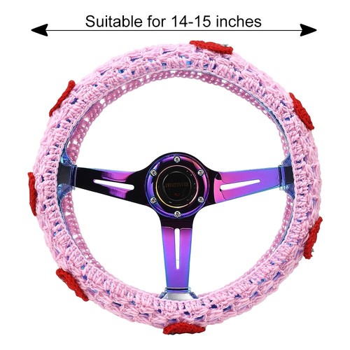 14-15in Boho Crochet Steering Wheel Cover Strawberry Steering Wheel Protector - Picture 2 of 7